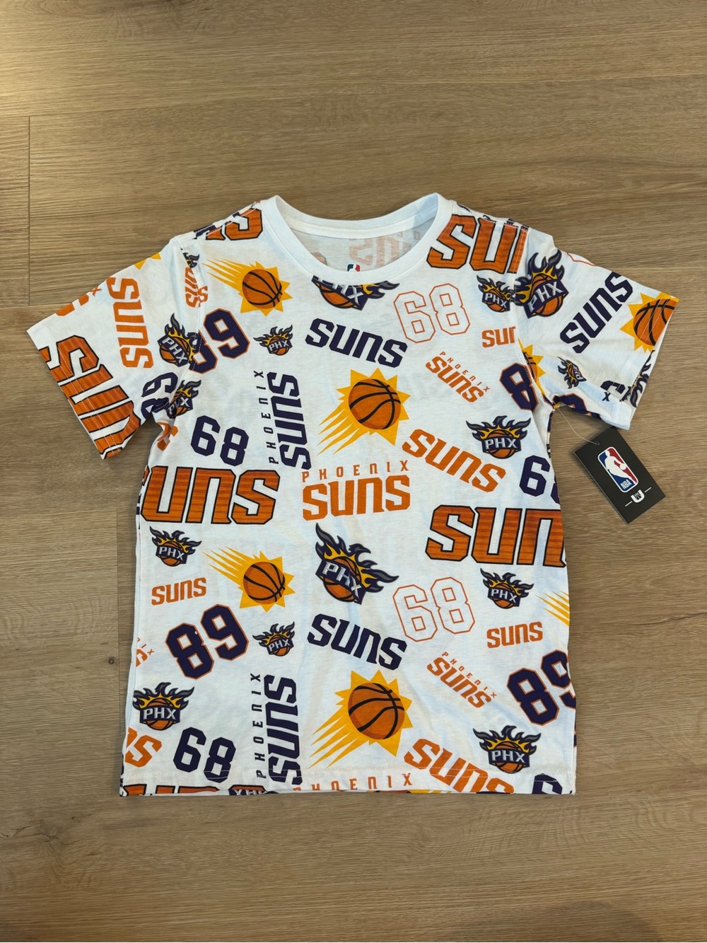 NBA Phoenix Suns White Orange & Purple Allover Logo Kids Tee